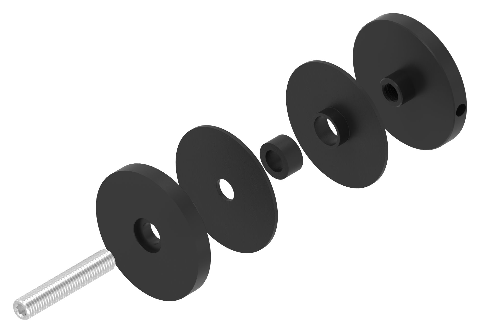 Glaspunkthalter 62mm, Anschluss: flach, V2A, pulverbeschichtet in RAL 9005 schwarz matt