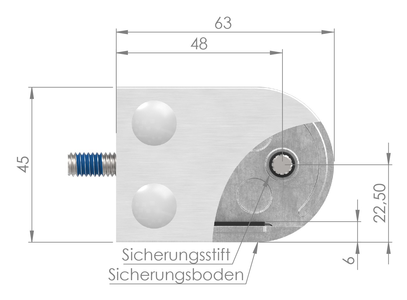 Glasklemme Mod. 38, Anschluss: 60,3mm, VA-Effekt