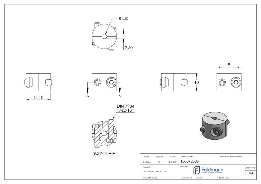 Rundklemme 2-teilig für Seil Ø 3mm, V4A