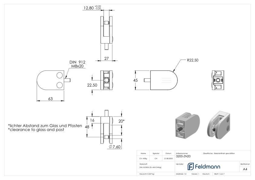 Glasklemme Mod. 32, Anschluss: gerade, VA-Effekt