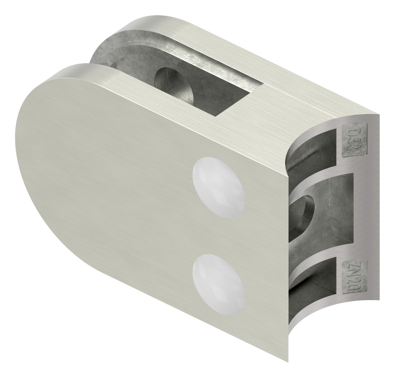 Glasklemme Mod. 12, Anschluss: 33,7mm, VA-Effekt Glasklemme Mod. 12, Anschluss: 33,7mm, VA-Effekt