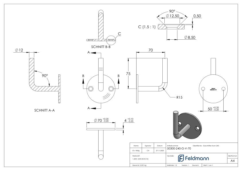 Handlaufhalter zum Anschweißen (Ronde und Bügel verschweißt), V2A