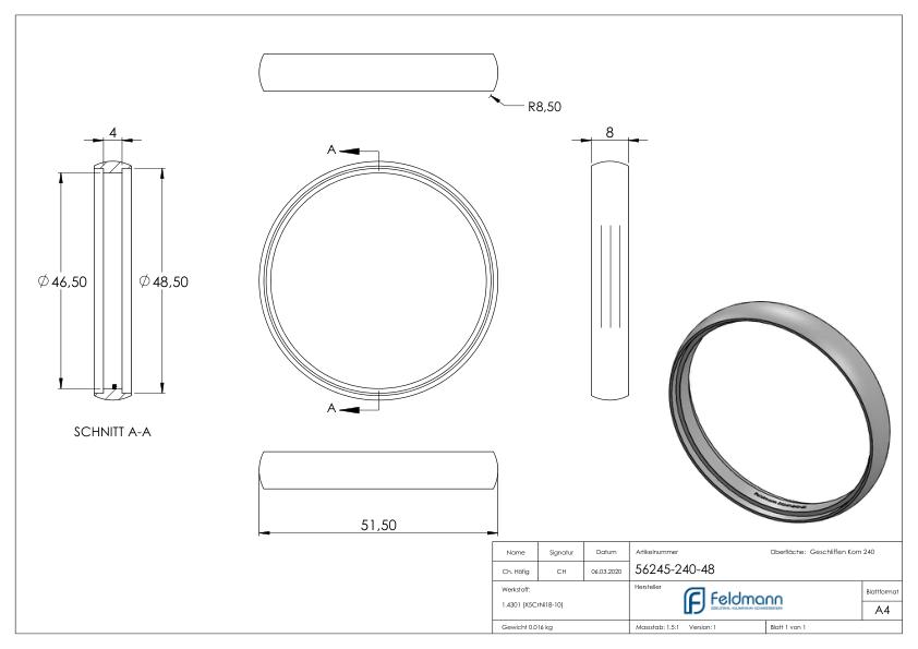 Ring für Rohr 48,3mm, V2A