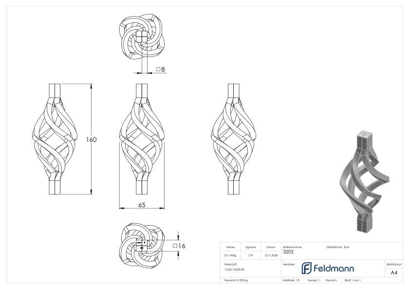 Zirbel 4x8x8mm, 160x65mm