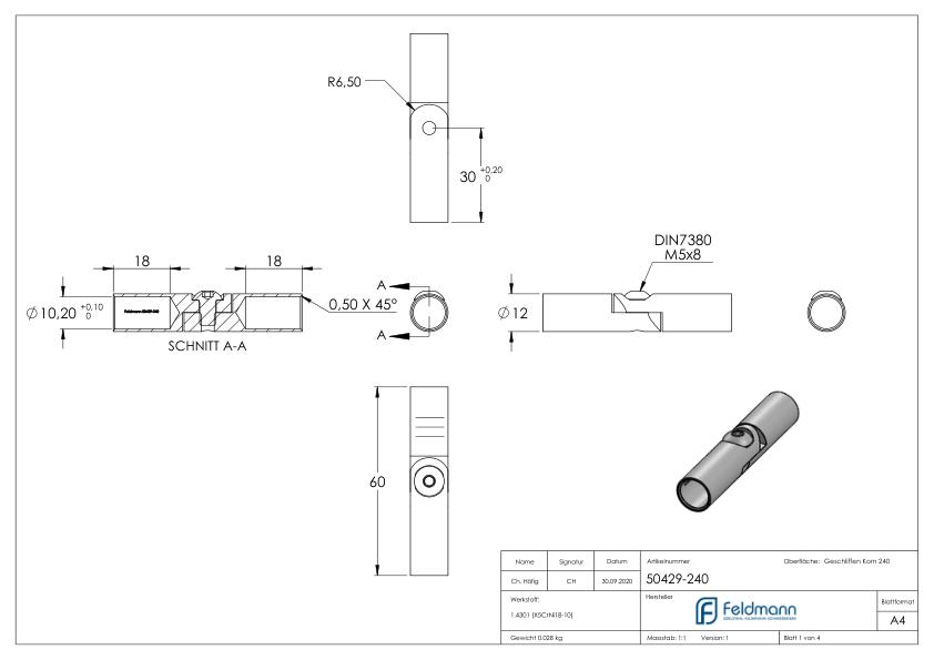 Rundstabverbinder mit Gelenk Ø 10mm, V2A Rundstabverbinder mit Gelenk Ø 10mm, V2A