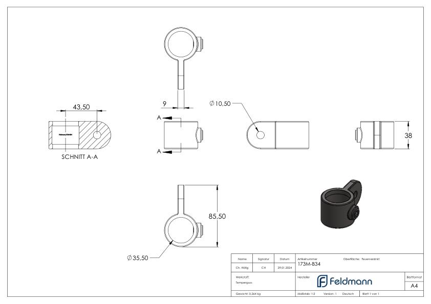Halter mit einer Lasche, für Rohr Ø 33,7mm