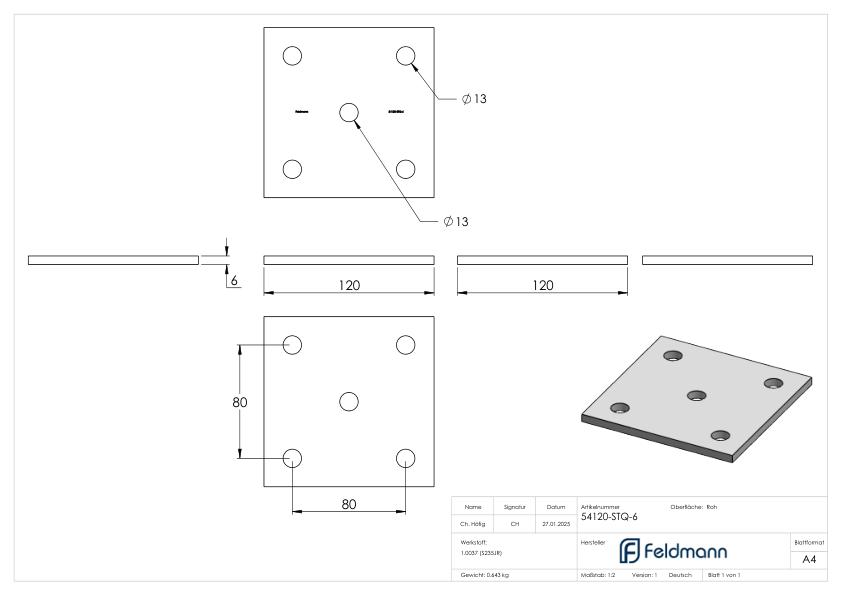 Ankerplatte 120 x 120 x 6mm