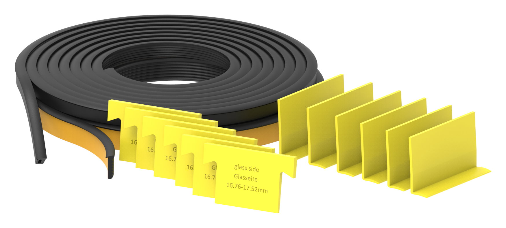 Montageset für 3m Aluprofil für Glas 16,76 - 17,52mm