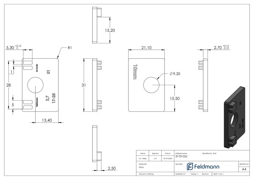 Gummi für Mod. 31, ESG-Glas 10mm Gummi für Mod. 31, ESG-Glas 10mm