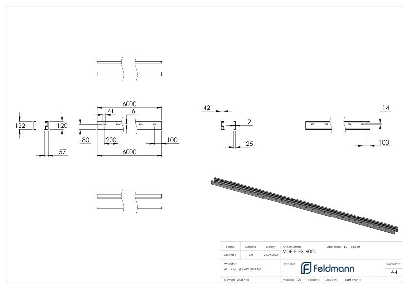 FLEX:MOUNT PRO Profil-Set 6000mm für eleganza canopy Vordach