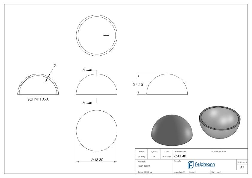 Halbhohlkugel Ø 48,3x2,0mm
