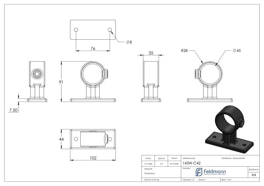 Handlaufhaltering, für Rohr Ø 42,4mm