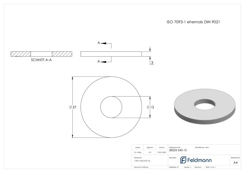 Beilagscheibe groß für M12 Schrauben, ISO 7093-1, V2A