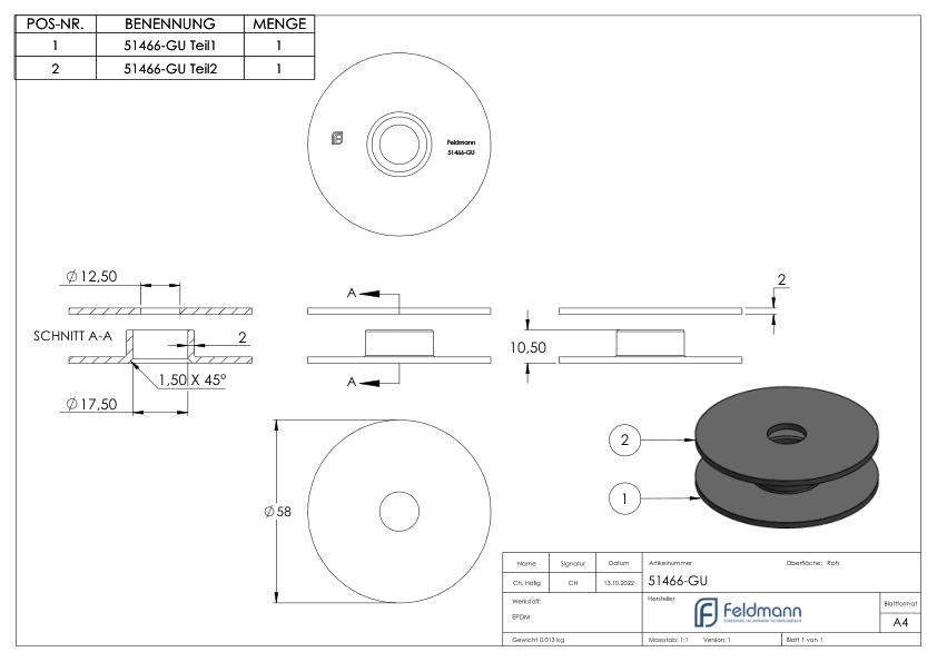 Gummischeibe (Paar) Ø 58 x 2mm, EPDM