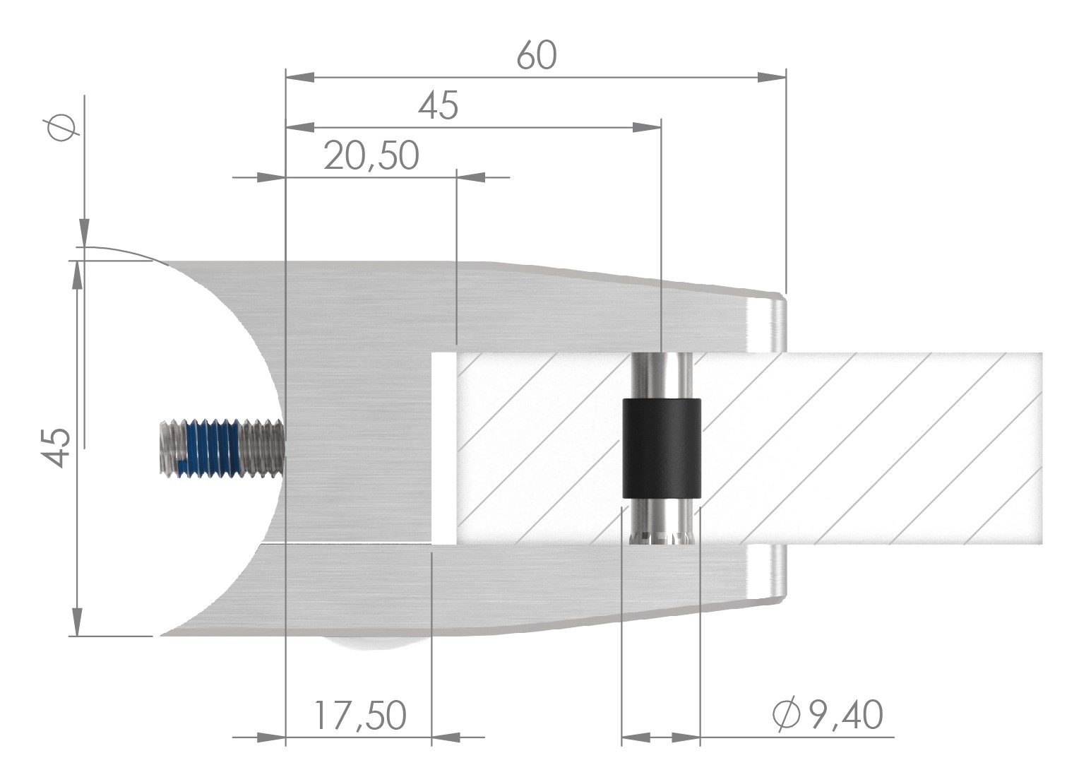 Glasklemme Mod. 39, Anschluss: 48,3mm, V4A Glasklemme Mod. 39, Anschluss: 48,3mm, V4A