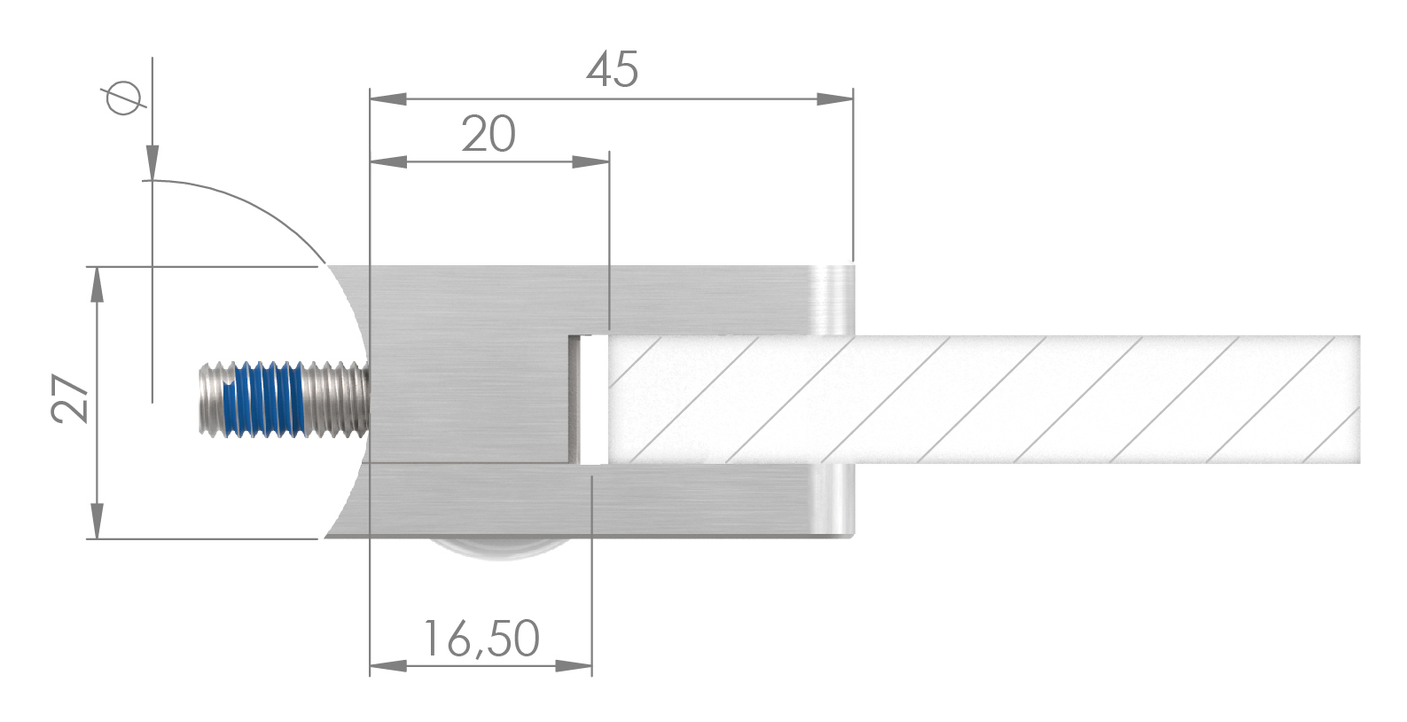 Glasklemme Mod. 11, Anschluss: 33,7mm, VA-Effekt