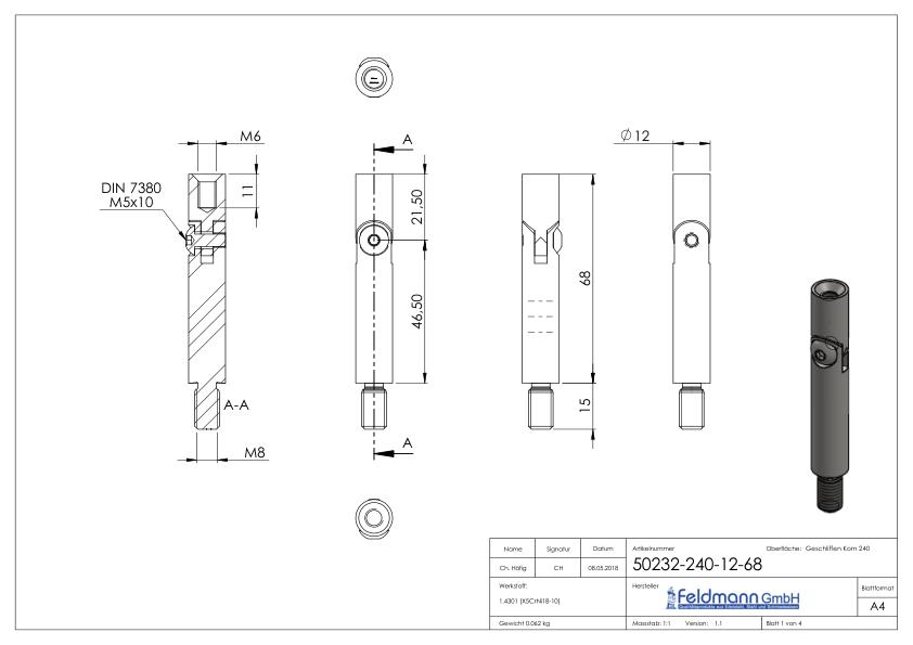 Gelenkstift Ø 12mm, L: 68mm, V2A