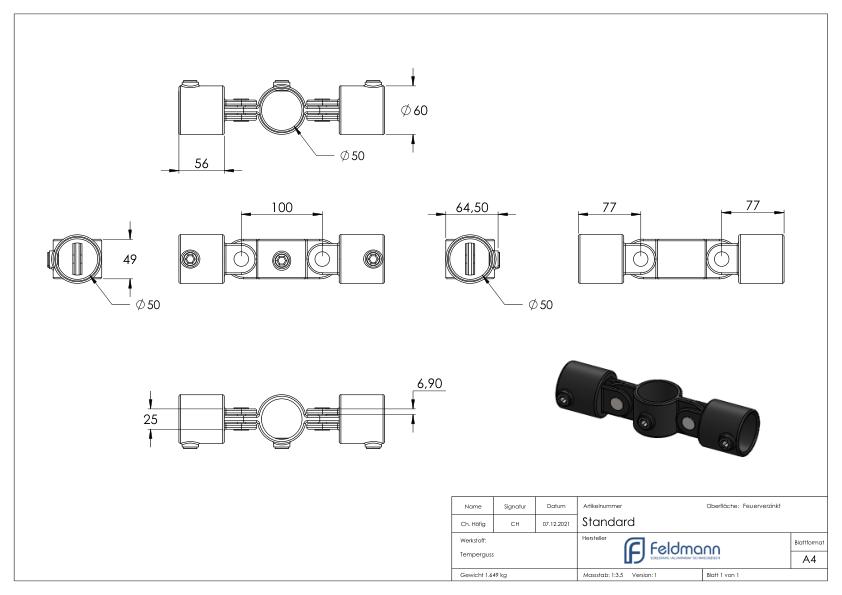 Gelenkstück 180°, für Rohr Ø 48,3mm