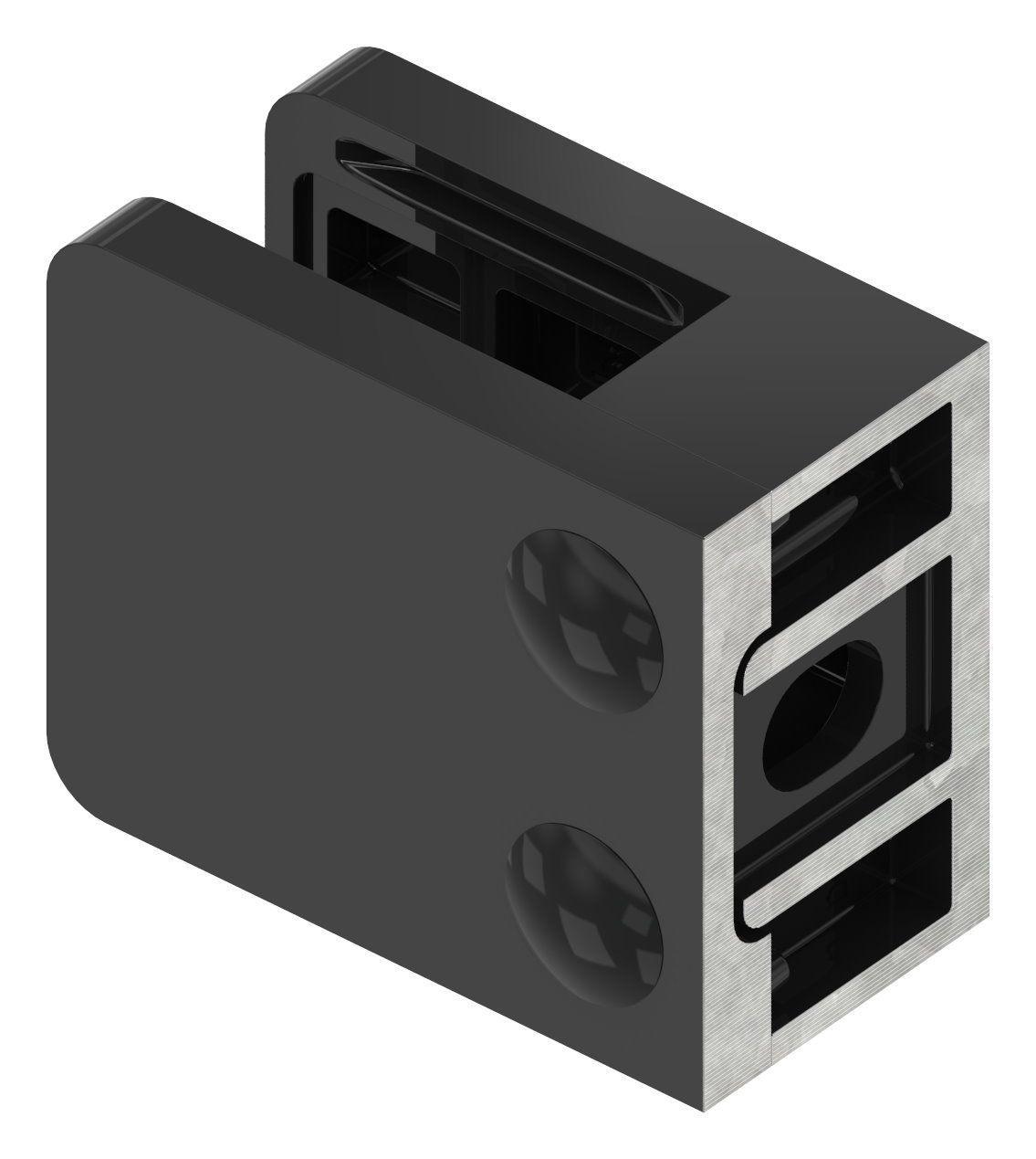 Glasklemme Mod. 36, Anschluss: gerade, Zink roh pulverbeschichtet RAL 9005 schwarz glänzend