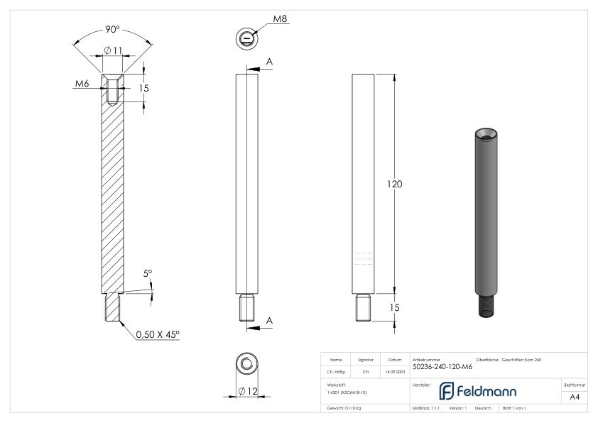 Stift Ø 12mm, L: 120mm, V2A