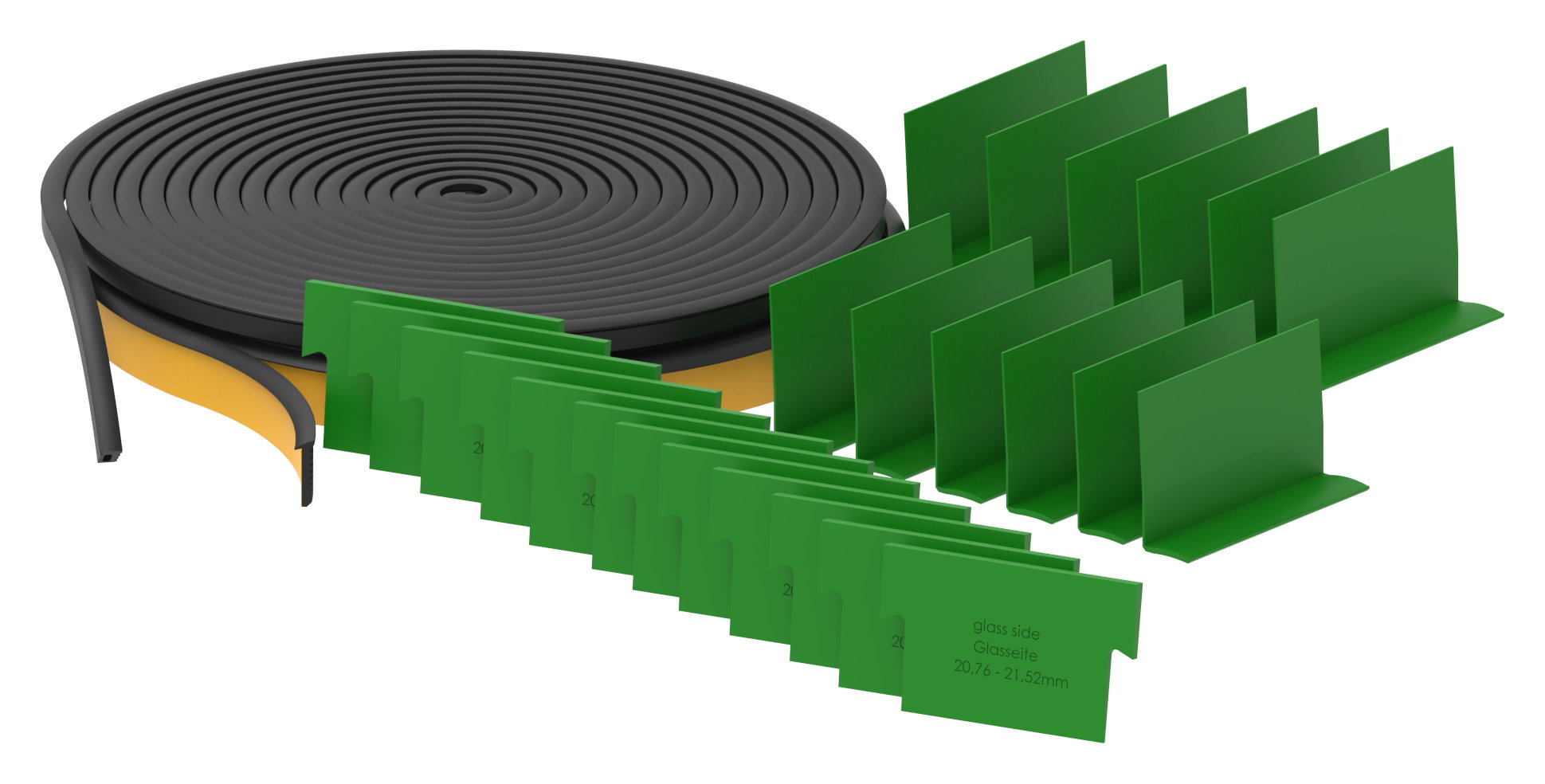 Montageset für 6m Aluprofil für Glas 20,76-21,52mm