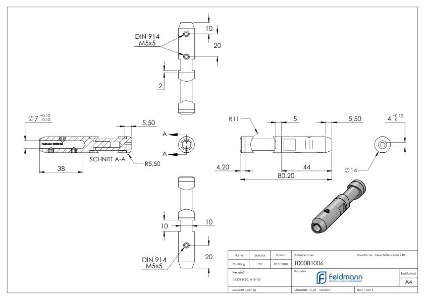 Seilhalter für 6mm Seil, V2A