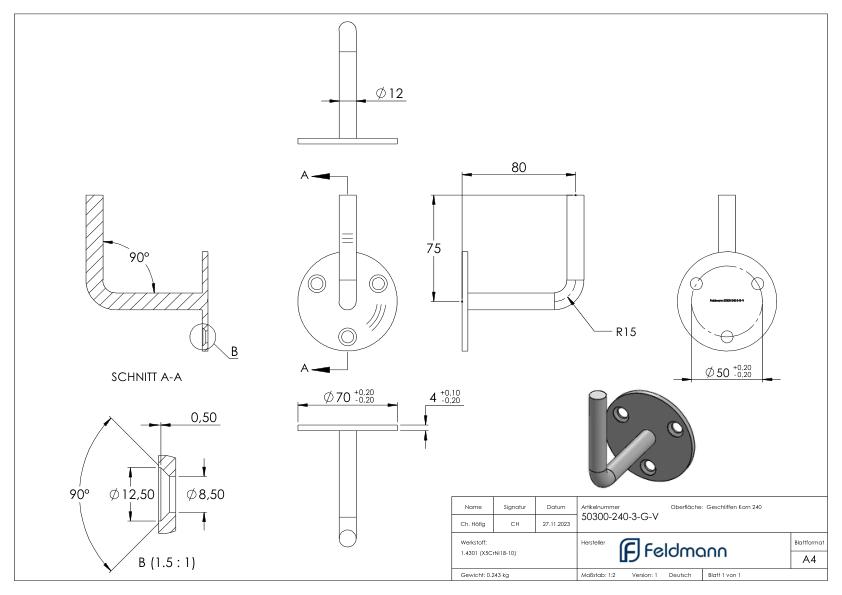 Handlaufhalter zum Anschweißen (Ronde und Bügel verschweißt), V2A