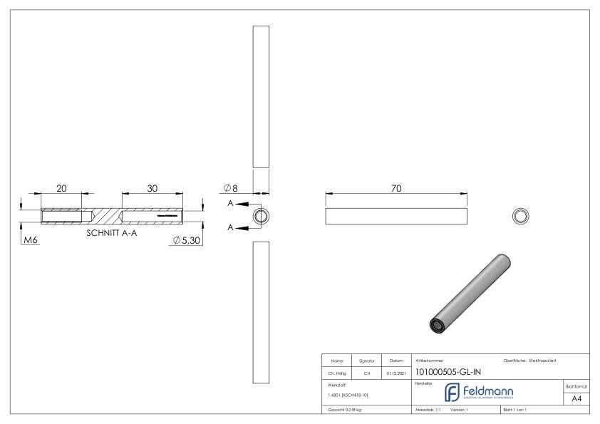 Gewindeterminal für Seil 5mm, V2A