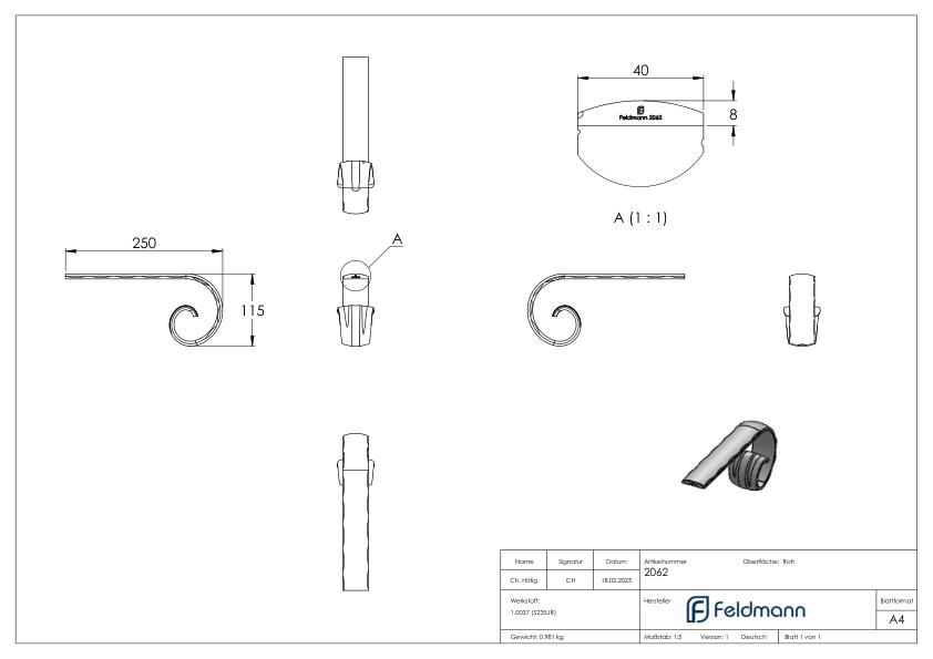 Handlaufanfänger 40x8mm, gerollt
