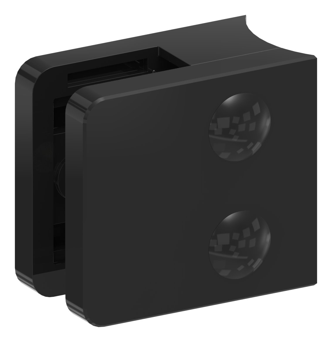 Glasklemme Mod. 31, Anschluss: 42,4mm, Zink roh pulverbeschichtet RAL 9005 glänzend Glasklemme Mod. 31, Anschluss: 42,4mm, Zink roh pulverbeschichtet RAL 9005 glänzend