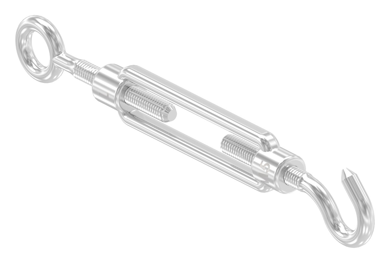 Spannschloss mit Öse / Haken, Rundeisen: 5mm, V4A