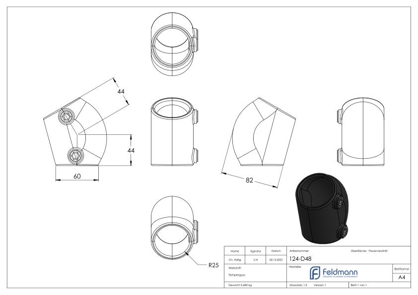 Bogen, variabel 15 - 60°, für Rohr Ø 48,3mm