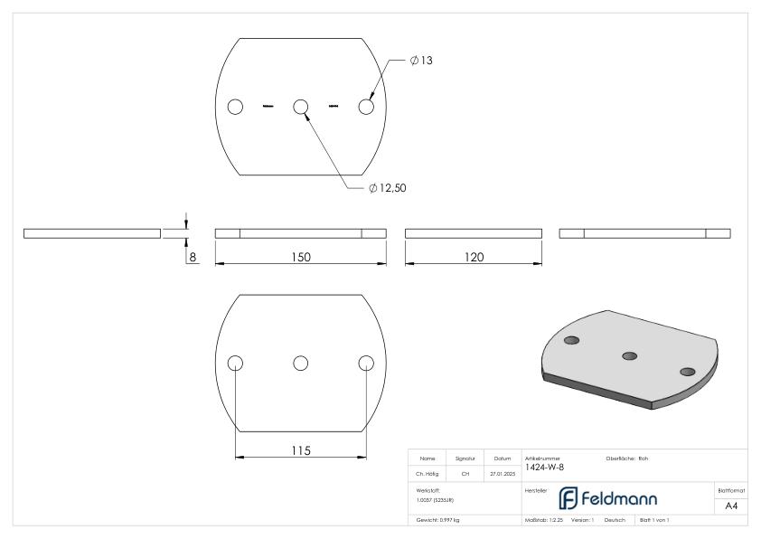 Ankerplatte 150x120x8mm