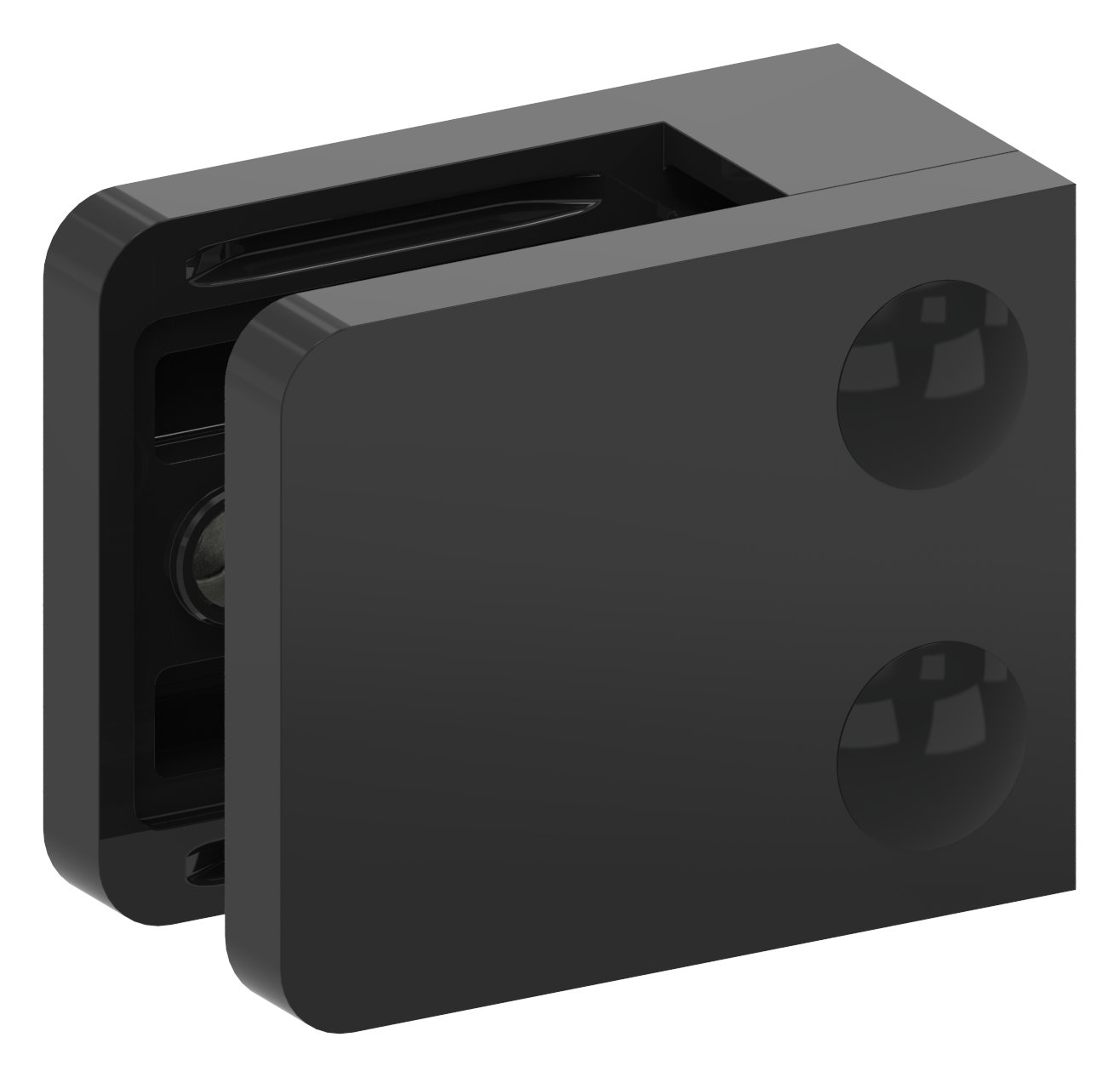 Glasklemme Mod. 36, Anschluss: gerade, Zink roh pulverbeschichtet RAL 9005 schwarz glänzend