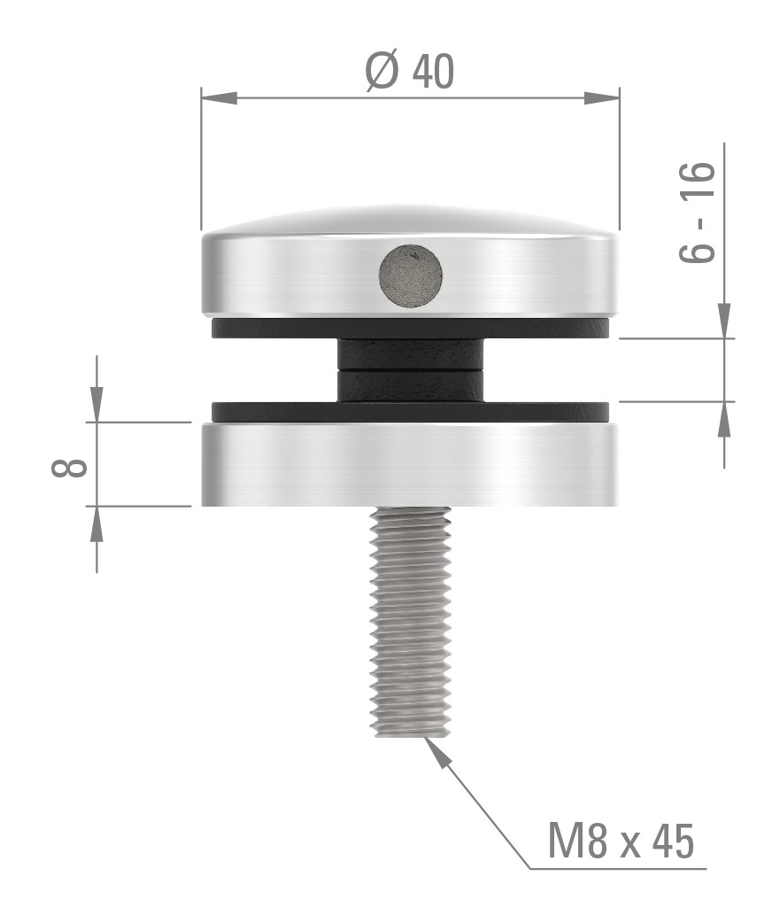 Glaspunkthalter 40mm, Anschluss: flach, V2A