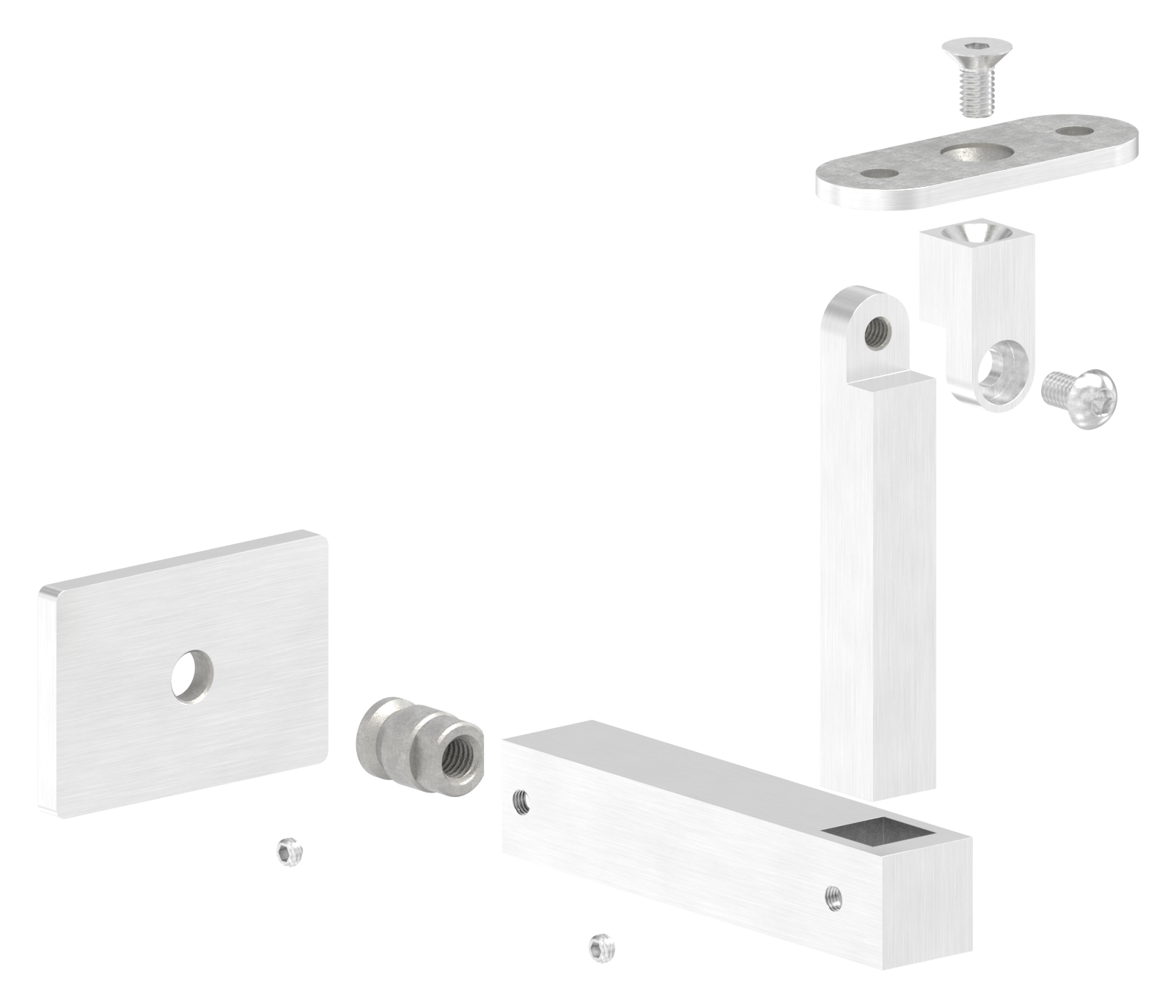 Handlaufhalter eckig mit gerader Handlaufanschlussplatte, V2A