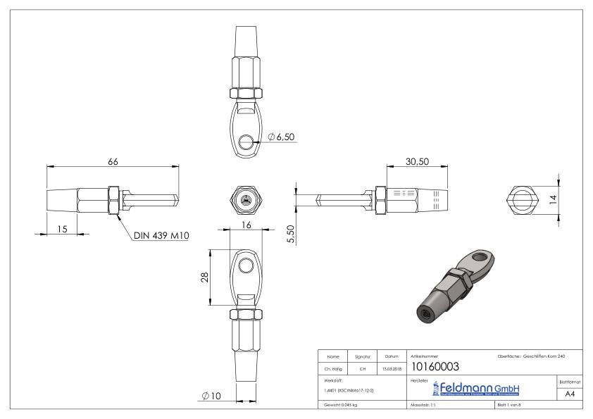 Augenterminal zur Selbstmontage für Seil Ø 3mm, V4A