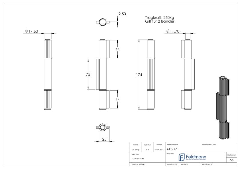 Anschweißband 3-teilig schwer