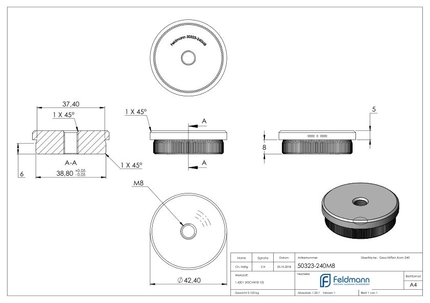 Rohrabschlussstopfen, für Rohr 42,4x2,0mm, V2A