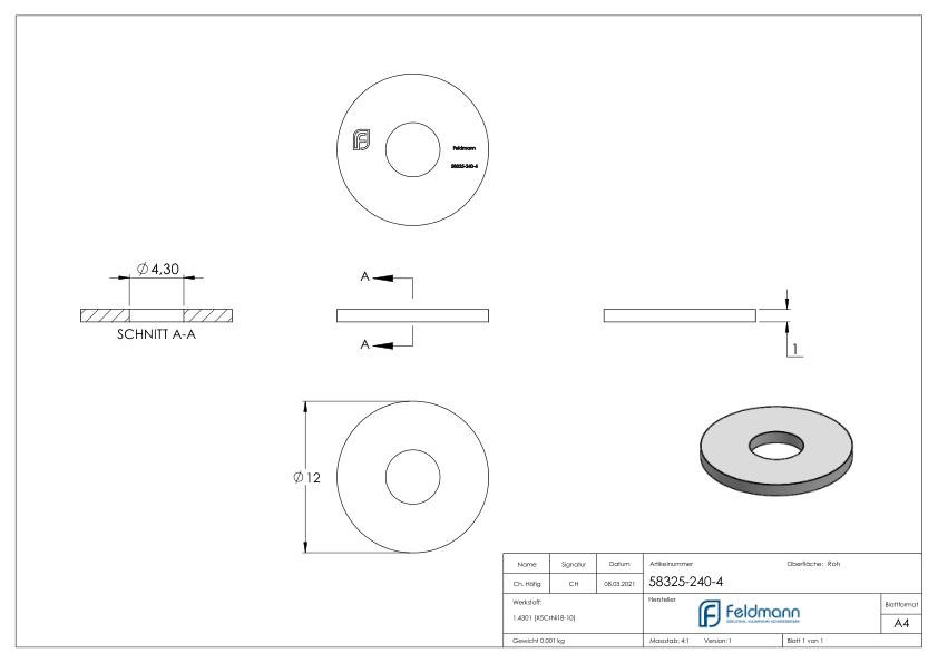 Beilagscheibe groß für M4 Schrauben, ISO 7093-1, V2A