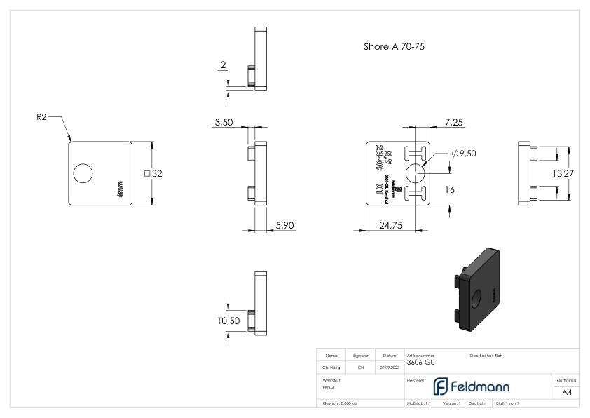 1 Paar Gummi für Mod. 36, für ESG-Glas 6mm