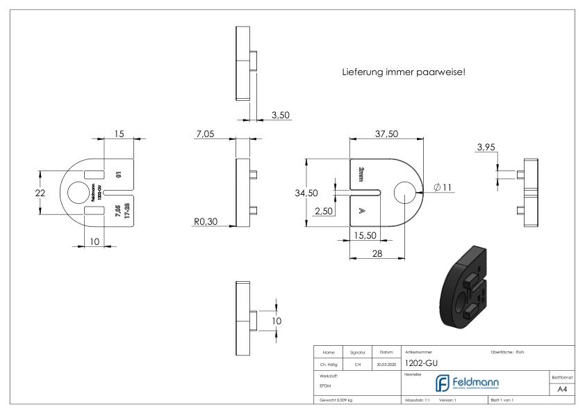 Gummi für Mod. 12, Blech 2 mm