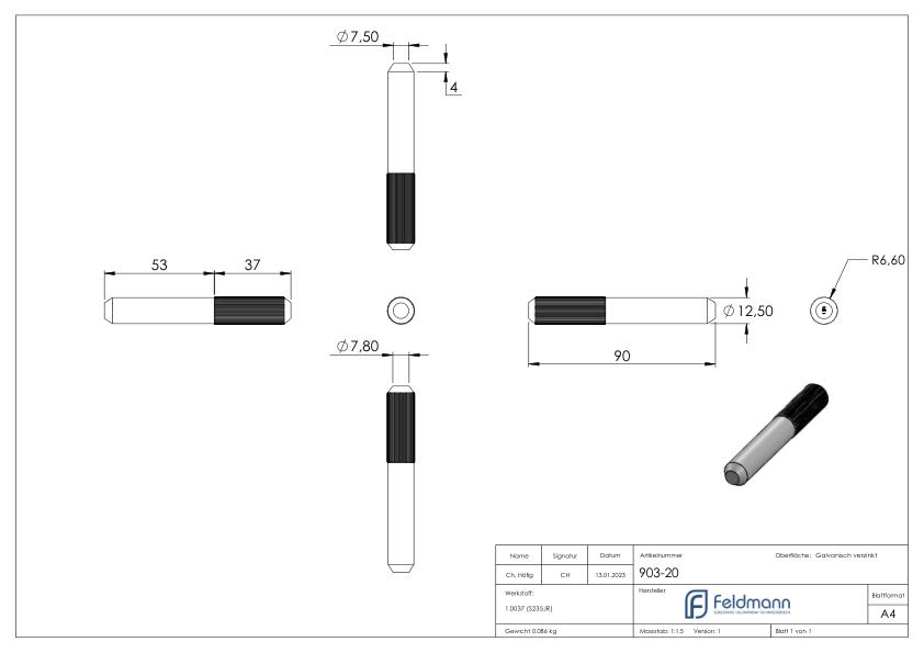 Verbindungsstift für Laufschiene mit Ø 20mm Verbindungsstift für Laufschiene mit Ø 20mm