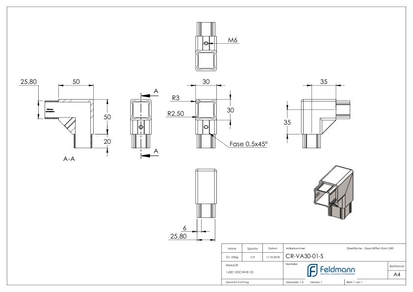 CORNECT® Ecke 90°, V2A