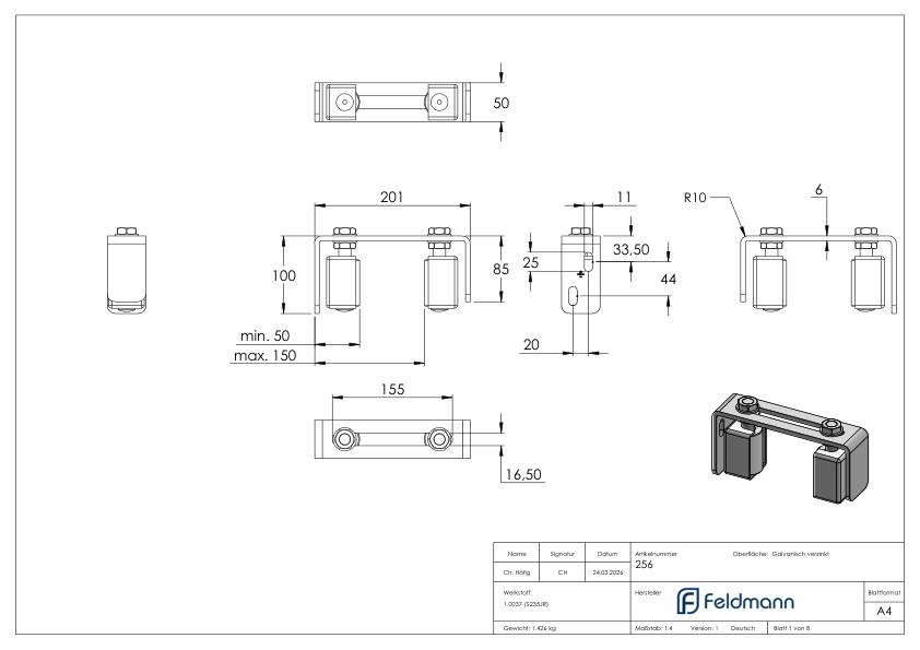 Führungsbügel zum Anschrauben mit Griffschutz, verzinkt