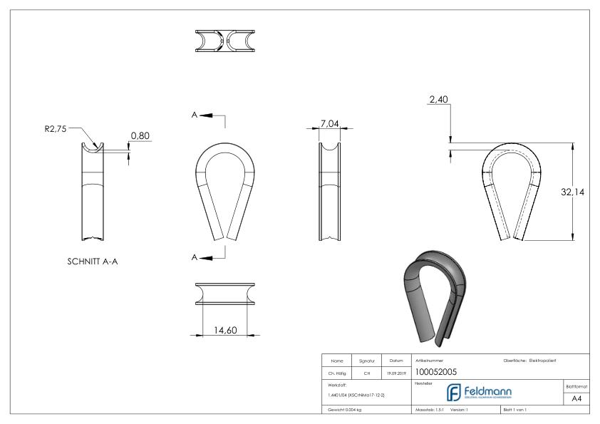 Kausche für Seil 5mm, V4A
