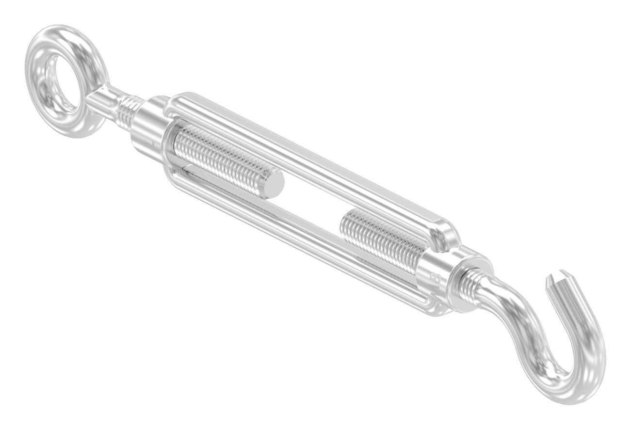 Spannschloss mit Öse / Haken, Rundeisen: 8mm, V4A