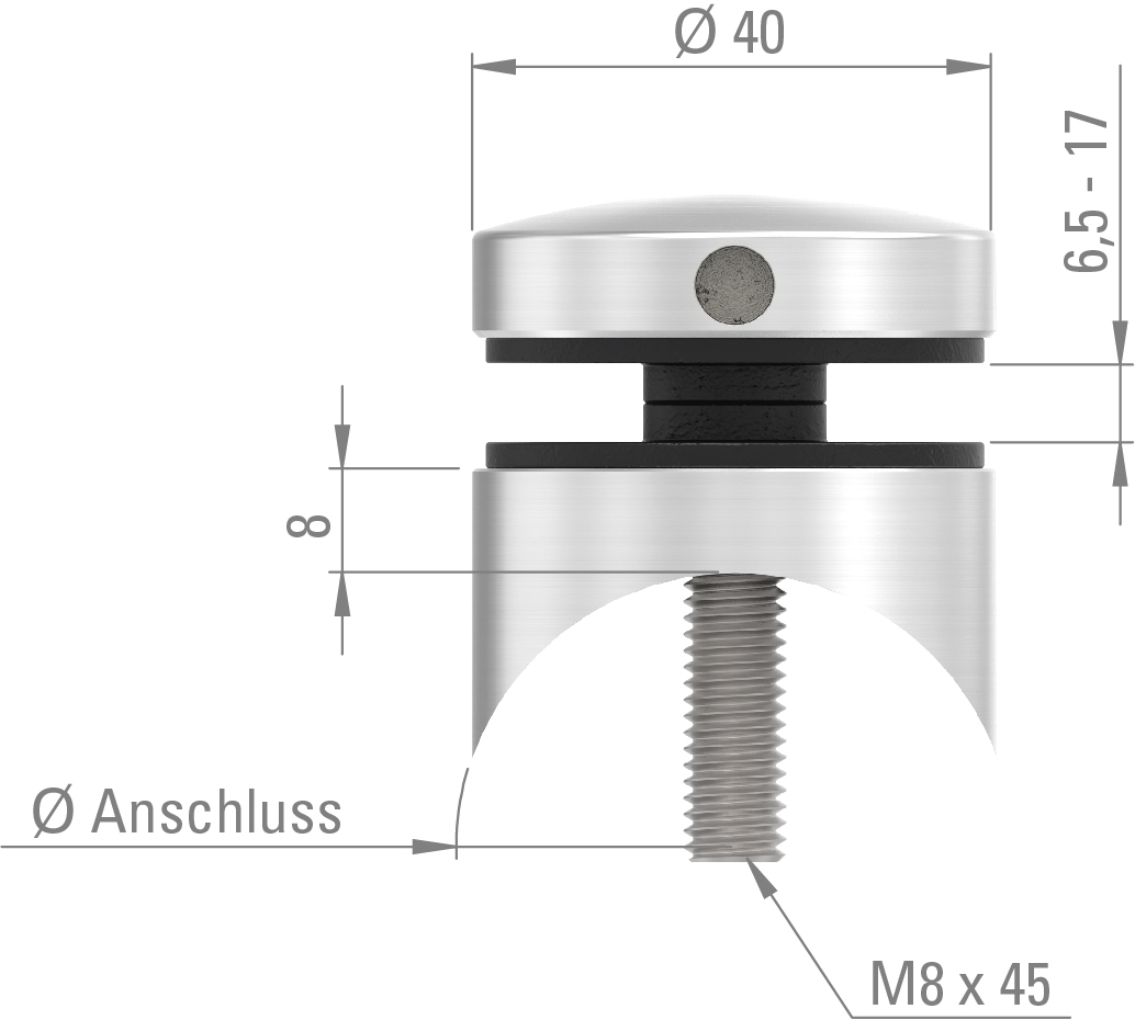 Glaspunkthalter 40mm, Anschluss: 42,4mm, V2A