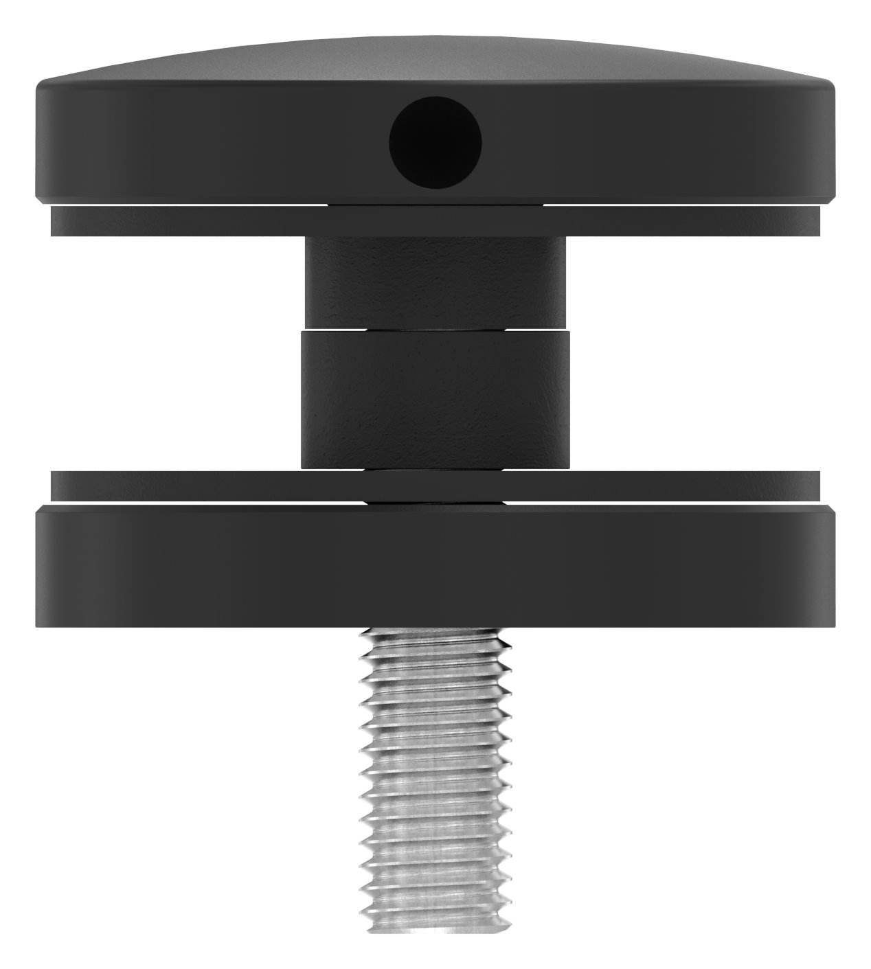 Glaspunkthalter 52mm, Anschluss: flach, V2A, pulverbeschichtet RAL 9005 schwarz matt