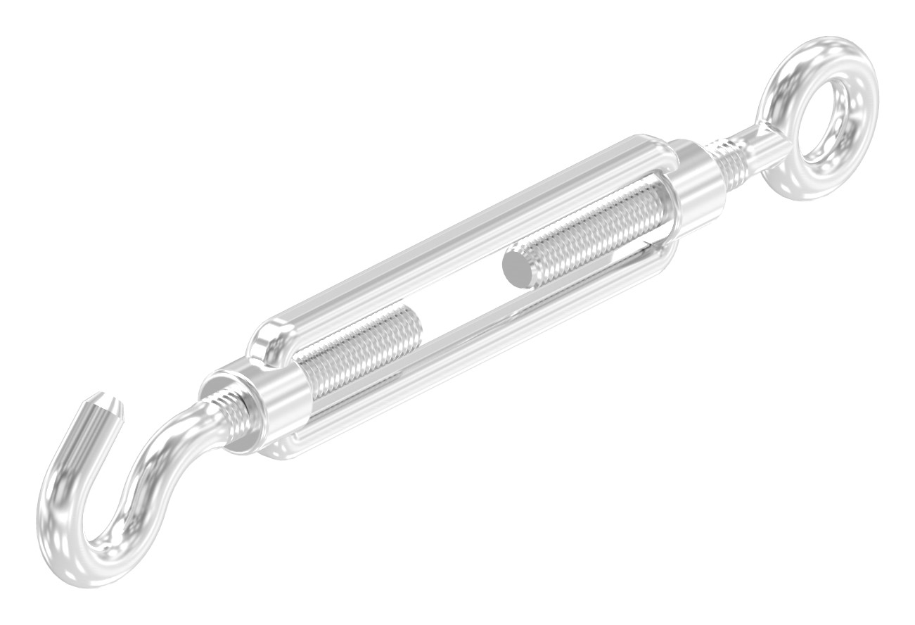 Spannschloss mit Öse / Haken, Rundeisen: 8mm, V4A